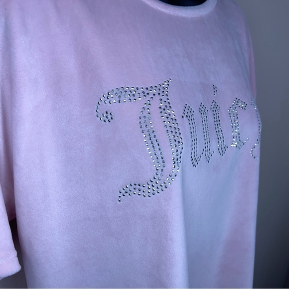 LARGE JUICY COUTURE PINK VELOUR CROP TOP STUDDED TEE STRETCH - Picture 2 of 10